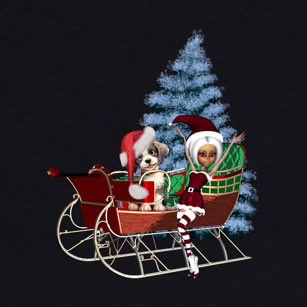 Cute christmas puppy and elf in the moonlight by Nicky2342